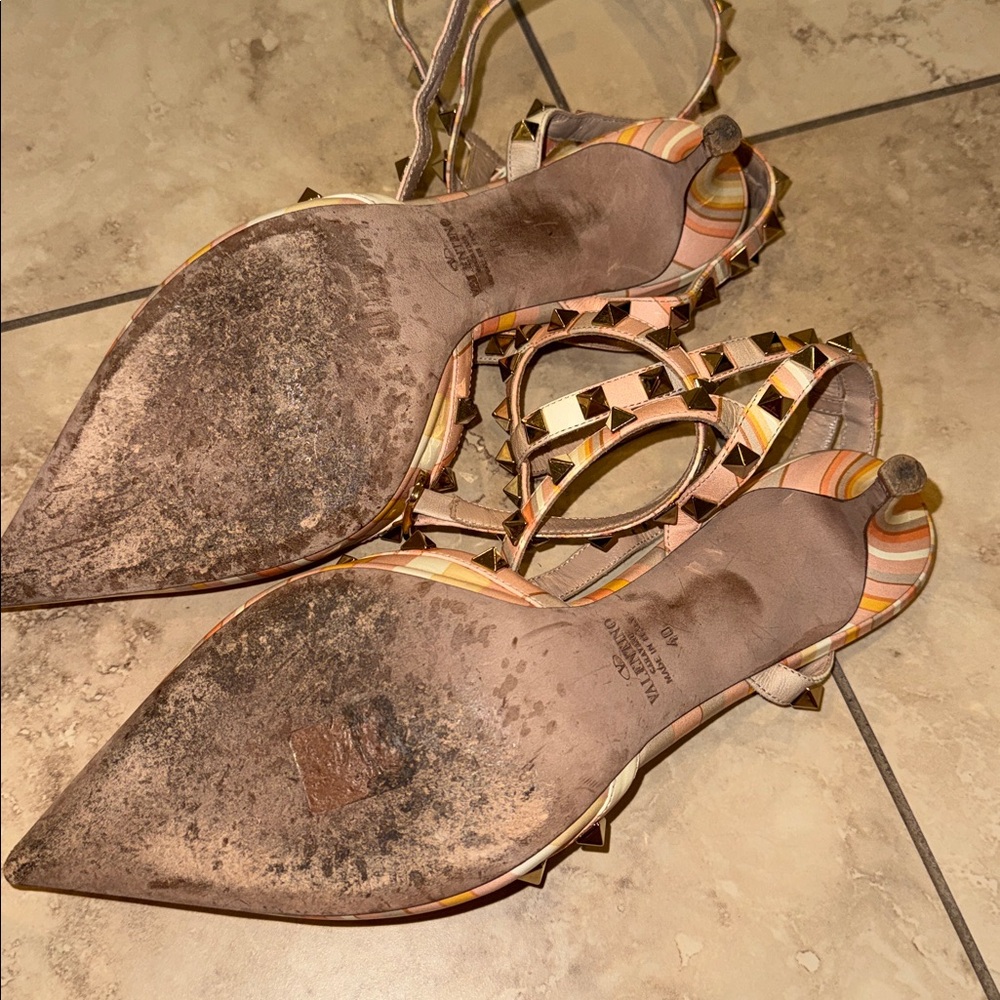 Valentino Pointed-Toe Studded heels- Pink & Orange rock stud strappy heels 40 - Picture 4 of 6